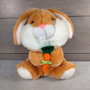 Vintage 1990 Fordlet Brown Bunny Rabbit Holding Carrot Stuffed Animal Plush Toy.